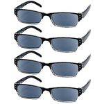 Eyekepper 4-pack Spring Hinges Rectangular Reading Glasses Sunshine Readers Grey Lens