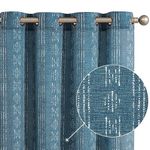 Vangao Boho Curtains Blue Stripe Print Farmhouse Curtains 84 Inches Long 2 Panels Linen Curtains for Living Room Bedroom Geometric Mudcloth Light Filtering Drapes Grommet Window Curtains