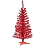 National Tree Company Pre-Lit Artificial Christmas Tree, Red Tinsel, White Lights, Includes Stand, 4 feet