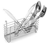 Sturdy 304 Stainless Steel Utensil Drying Rack Basket Holder with Hooks 3 Divided Compartments, Rust Proof, No Drilling