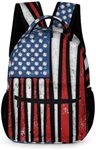 GNEW American Flag Baseball Backpack for Boys, Vintage Patriotic USA Baseball Theme Backpack, Boys Baseball Backpack for School, Elementary Middle High School Bookbags, 16 Inch, White Red Blue,