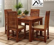 AADITYA WOODS Solid Sheesham Wood 4 Seater Dining Table Set with Chairs & Bench for Living Room Home Wooden Dining Table Set for Office Restaurant Modern Dining Room Set-45x30x30inch (ad-Honey4s)