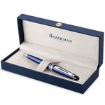 Waterman Expert Ballpoint Pen Blue with palladium trim Medium tip Blue ink Gift box