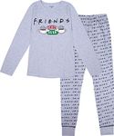 Official Girls Friends Pyjamas, Central Perk Pjs, Cotton Pyjamas for Teenage Girls, Ages 8 to 15 Years Old (11-12 Years) Grey