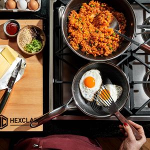 HexClad Hybrid Nonstick Frying Pan 20cm – Glass Lid, Induction Safe