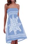 Women's Strapless Floral Bohemian Casual Mini Beach Dress Cover-ups Dress, Light Blue, Small