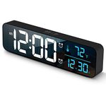 Digital Clock, Clock for Bedroom, Digital Wall Clock, Clocks for Living Room Decor, Desk Clock, Table Clock, Digital Clock Large Display, Smart Alarm Clock for Office Blue (Wired Black+Blue Digit)