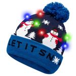 HOTUVEP Light Up Christmas Hat, Glow In The Dark Christmas Cap with Replaceable Battery, Unisex LED Santa Hats with 6 Colorful Lights, Xmas Beanie Knitted Hat Christmas Party Cap for Kids Adults