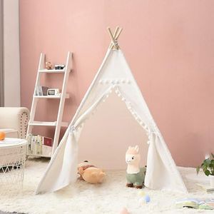 Canvas Teepee Tent for Kids Foldable, Girl and Boy Canvas Play Tent Children Outdoor Garden Beach Wigwam,White