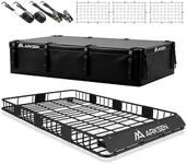ARKSEN 84 x 50 x 6 Inch Universal Extra Wide 150LB Heavy Duty Roof Rack with 500D PVC Waterproof Cargo Bag, Nylon Cargo Nets, Ratchet Straps,Car Top Luggage Holder Carrier Basket for SUV, Truck
