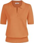 Kate Kasin Women Short Sleeve Polo Sweater Tops Lightweight Summer V Neck Soft Knit Pullover Shirt Orange XL