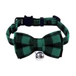 Green Plaid Cat Collars Quick Release Kitten Collar Bow Tie Safety Cat Bowtie Collars Christmas Cat Bow Collar With Bell Soft Tartan Collar Adjustable Pet Collars For Kitten Puppy Small Pets