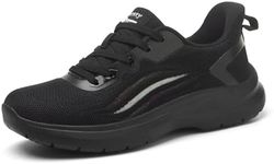 Treesky Non Slip Work Shoes for Women in Food Service - Slip Resistant, Comfortable & Lightweight Sneakers, Suitable for Restaurant, Kitchen & Nursing Crews (Black, Size 6.5)