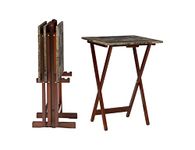 Linon Trey Table Set, Rubberwood Engineered Wood, Brown Faux Marble