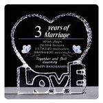 YWHL 3 Year 3rd Wedding Anniversary Crystal Sculpture Keepsake Gifts for Her Wife Girlfriend Him Husband (3 Year)