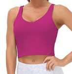 Wjustforu Women Sports Bra Yoga Tank Longline Padded Workout Crop Tank Top Fitness Workout Running Top (Medium, A-Fuchsia)