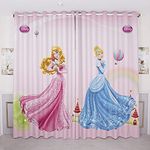 A4S 3D Princess Printed Polyester Fabric Curtains for Bed Room Kids Room Living Room Color Pink Window/Door/Long Door (D.N. 234) (4, 4 x 5 Feet (Size ; 48 x 60 Inch) Window)