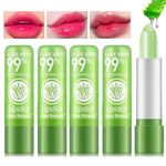 5 Piece Aloe Vera Lipstick Set Magic Temperature Colour Changing Lip Balm Long-Lasting Moisturising Cream Aloe Vera Jelly Lipstick Makeup Set (Set A)