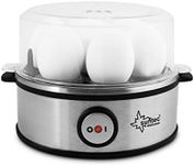 SUNTEC EGG-8564 Stainless Steel Egg Cooker - For 7 Eggs - Hardness Adjustment and Timer - Automatic Shut-Off - Small and Electric - Set with Measuring Cup & Bowl for Scrambled Eggs - 360 Watt