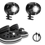 Headlights for Croc, 2Pcs LED Light for Clogs IP65 Waterproof Shoes Lights Charms for Dog Walking, Handy Camping, 3 Light Mode, Suitable for Adults Kids (Black - Rechargeable)