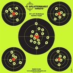 50 Pack - 12"x12" (5) Bullseye Splatterburst Target - Instantly See Your Shots Burst Bright Florescent Yellow Upon Impact!