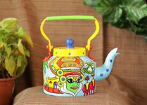 A Krazy Mug Hand Painted Colourful Traditional Kerala Theme Design Desi Tea Chai Décor for Home, Café, Restaurant Aluminium Kettle (1.25 L)