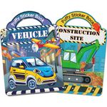 Elfew 2 Pack Puffy Sticker Books for Kids 2-4, Construction Truck and Vehicle Car Stickers for Toddlers Boys, 3D Reusable Stickers Books for Toddlers 1-3, Sticker Activity Books for Boys Party