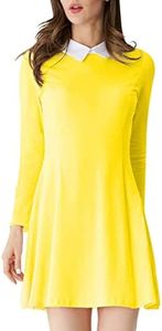 Aphratti Women's Long Sleeve Fall Dresses 2025 Casual Peter Pan Collar A Line Fit and Flare Skater Goth Dress Yellow Small
