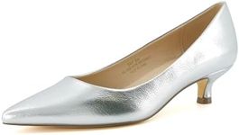 CUSHIONAIRE Women's Bay Kitten Heel Dress Shoe +Memory Foam, Wide Widths Available, Silver Metallic 8.5