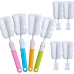 Bottle Brush Sponge Cup Brush Set with 4 Replacement Brush Head Portable Long Handle Water Bottle Cleaner Brush, for Baby Bottles Vacuum Flasks (4 Brushes + 4 Heads)