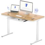 FLEXISPOT Electric Height Adjustable Standing Desk with Drawer 48 x 24 Inches Natural Desktop & Adjustable White Frame Quick Install Computer Workstation (USB Charge Ports, Memory Controller)