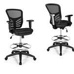 Giantex Drafting Chair Mid Back Office Chairs with Footrest Ring Adjustable Armrest & Height Executive Desk Chair 360 Swivel Ergonomic Mesh Computer Task Chair Lumbar Support (2, Black)