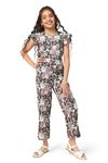 Fashion Dream Girl's Ankle Length Floral Printed Jumpsuit (FDGJMP00069 BLK 28_Black_7-8 Yrs)