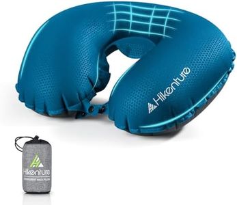 HIKENTURE Travel Pillow- Inflatable Neck Pillow for Travel- Portable Airplane Pillow with 3 Adjustable Buttons- Ergonomic Plane Pillow Flight Pillow- Perfectly Supports Chin and Neck(Blue)