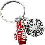 LIFKOME Fire Truck Keychain Backpack Keychains Stainless Steel Pendant Keychain Auto Fire Extinguisher Party Keychain Charm Firefighter Charms for Keyring Key Ring Mini Metal Child