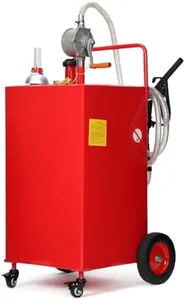 GarveeTech Fuel Caddy, 35 Gallon Portable Gas Caddy on 4 Wheels with Manual Transfer Pump, Gasoline Diesel Fuel Container for Cars, Lawn Mowers, ATVs, Boats, Red