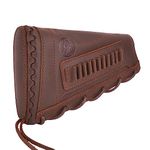 Leather Buttstock Cheek Rest with Rifle Ammo Holder for.308, 30-30, 357, 45-70 .22LR 12GA 16GA 20GA (Brown(.22lr .22mag .17hmr), Righty Shooter)