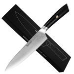 hecef Damascus Chef Knife 8 inch, High Carbon Stainless Steel Ultra Sharp Janpanese Kitchen Knife with G10 Handle for Fruit & Vegetable Cutting