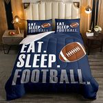 Feelyou Rugby Comforter American Football Sports Bedding Set for Boys Girls Women Men Blue Eat Sleep Football Comforter Set Ball Games Room Decor Twin Size Quilt Set 2Pcs