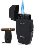 All-in-One Torch Cigar Lighter with Adjustable Jet Dual-Flame, Built-in Cigar Punch/Holder, Honorable Gift for Men, Birthday, Windproof Refillable Butane Cool Lighters for Smoking, Candles