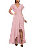 Miusol Women's Formal V Neck Ruffle Split Evening Party Long Dress, A-pink, Small