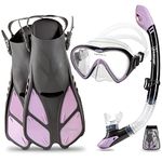 Seavenger Adult Diving Snorkel Set- Dry Top Snorkel/Trek Fin/Single Len Mask/Gear Bag- Blue/red/Yellow/Black/bs (Gray/Lavender, S/M - Size 4.5 to 8.5)