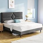 Queen Bed Frame,Ssecretland Queen Size Bed Frame with Headboard/No Box Spring Needed/Wood Slat Support/Easy Assembly/Non-Slip Without Noise, Grey