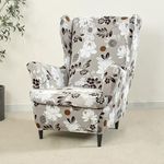 HOKIPO 140gsm Stretchable Wing Chair Cover, Feather Brown Floral (AR-4991-C1)