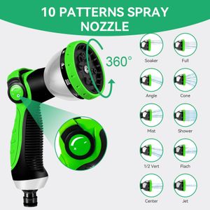 Expandable Garden Hose 50FT – 3-Layer Latex, No-Kink, 10-Function Nozzle, 3/4" & 1/2" Fittings
