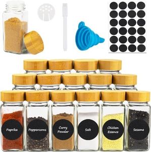 Spice Jars, 24PCS Spice Jars with Labels 4oz Empty Square Spice Bottles Containers, Condiment Pot - Shaker Lids and Airtight Metal Caps Mark Pen/Silicone Collapsible Funnel Included