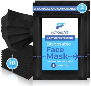 FLYGIENE - Black Disposable Face Masks - 3 Ply Face Disposable Mask for Travel - TSA Approved Disposable Masks - Premium Disposable Face Masks for Safety & Protection- 25 Count (5 Packs of 5)