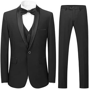 Sliktaa Tuxedo 3 piezas para hombre ajuste elegante clásico reunión de negocios boda baile diario, Negro 1., L