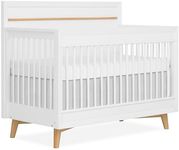 Evolur Loft Antilia Mid-Century 4-in-1 Convertible Crib in White & Natural, GREENGUARD Gold Certified, Converts to Toddler Bed, Daybed & Full Bed, Fits Standard Crib Mattress, Adjustable Mattress Base