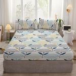 DECOMIZER Cotton Feel Glace Cotton Elastic Fitted Printed King Size Double Bed Bedsheet With 2 Pillow Coverm Fits Upto 8 Inches Mattress,Size- 72X78X10 Inches,White Flowers, 300 Tc